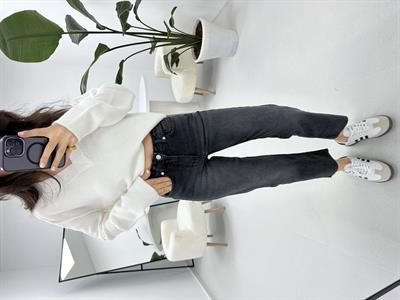 Kesik Paça Boyfit Füme Jean 