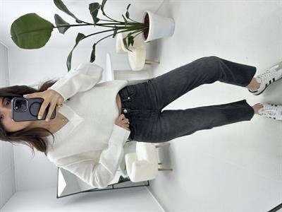 Kesik Paça Boyfit Füme Jean 