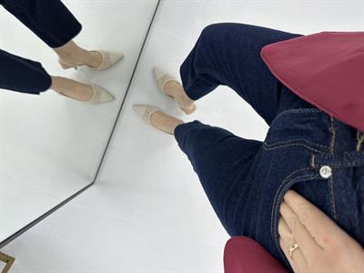 Kesik Paça Boyfit Lacivert Jean 