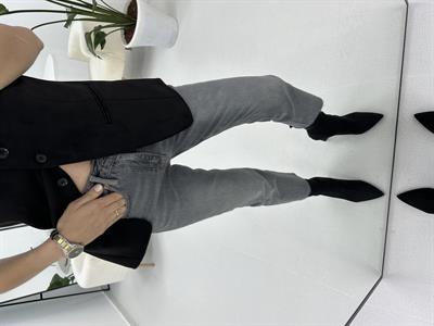 Kesik Paça Gri Boyfit Jean Pantolon