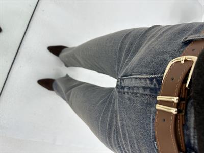 Kesik Paça Kemerli Gri Kot Pantolon(108)