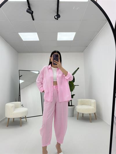 Keten Şalvar Takım Pembe 