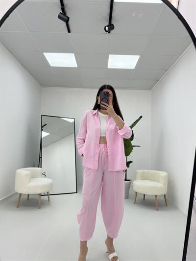 Keten Şalvar Takım Pembe 