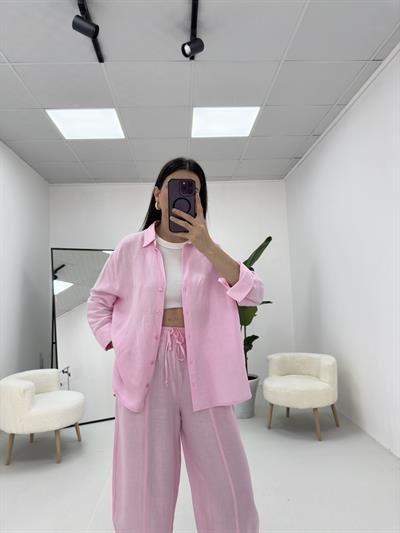 Keten Şalvar Takım Pembe 