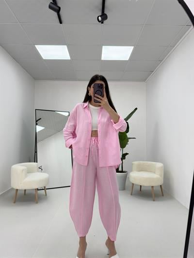 Keten Şalvar Takım Pembe 