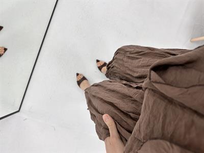 Kırışık Kumaş Detaylı Kahverengi Pantolon 