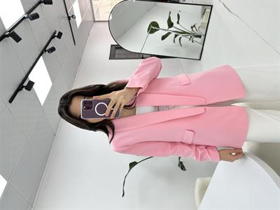 Kolu Büzgü Detaylı Pembe Blazer Ceket
