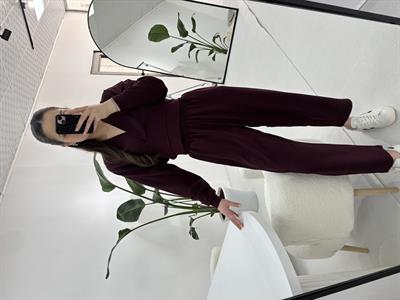 Kruvaze Yaka Modal Kumaş Bordo Takım