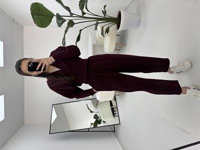 Kruvaze Yaka Modal Kumaş Bordo Takım