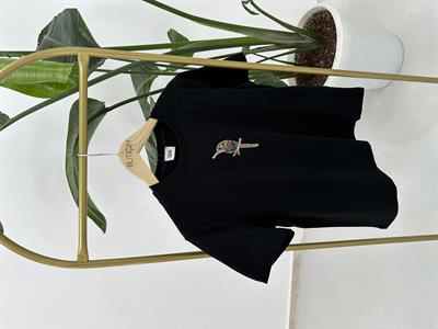 Kuş İşlemi T-shirt Siyah