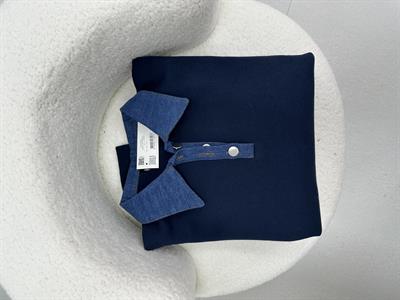 Lacivert Yakası Kot Detaylı Şardonlu Sweatshirt