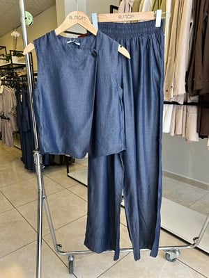 Lacivert Yelek Pantolon Denim Takım