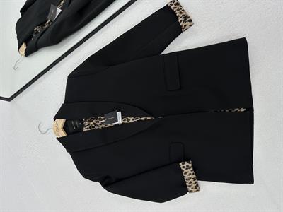 Leopar Astarlı Siyah Ceket 
