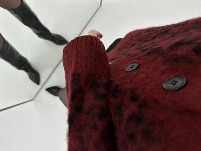 Leopar Desenli Düğmeli Bordo Hırka 