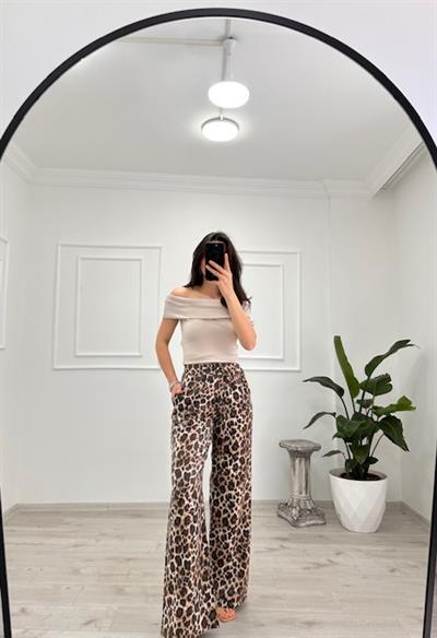 Leopar Desenli Dökümlü Pantolon
