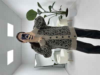 Leopar Desenli Düğmeli  Vizon Hırka 