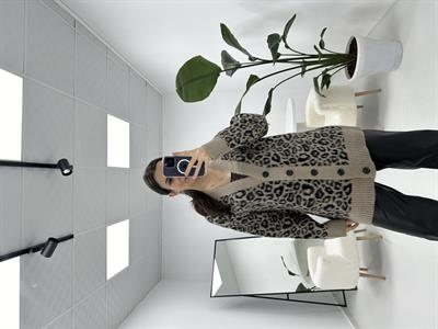 Leopar Desenli Düğmeli  Vizon Hırka 