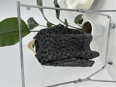 Leopar Desenli Şardonlu  Antrasit Kazak