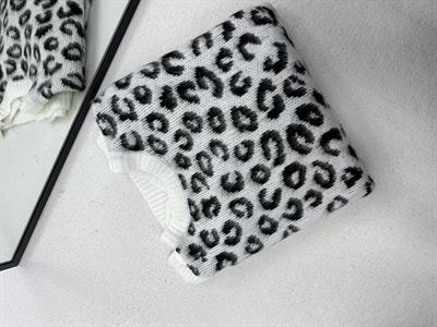 Leopar Desenli Şardonlu Beyaz  Kazak