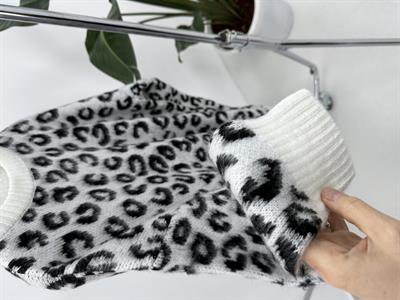 Leopar Desenli Şardonlu Beyaz  Kazak