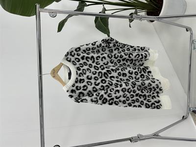 Leopar Desenli Şardonlu Beyaz  Kazak