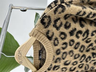 Leopar Desenli Şardonlu Camel Kazak