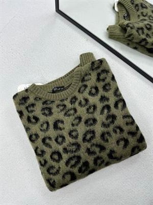 Leopar Desenli Şardonlu Haki  Kazak