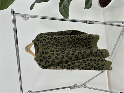 Leopar Desenli Şardonlu Haki  Kazak