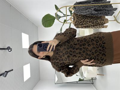 Leopar Desenli Şardonlu Kahverengi  Kazak