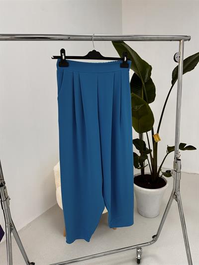 Mavi Beli Lastikli Pilili Pantolon