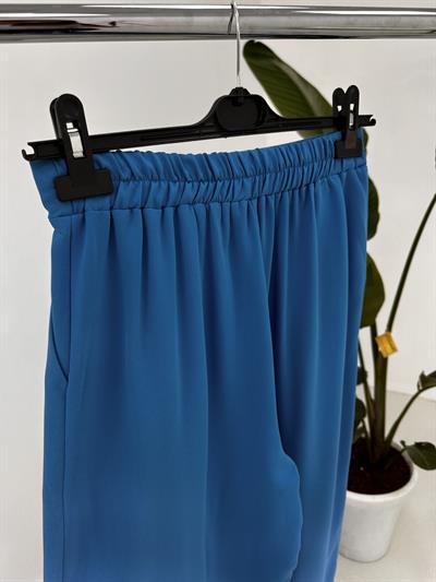 Mavi Beli Lastikli Pilili Pantolon