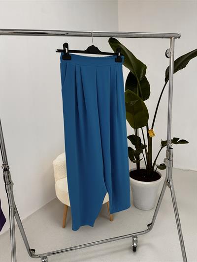 Mavi Beli Lastikli Pilili Pantolon