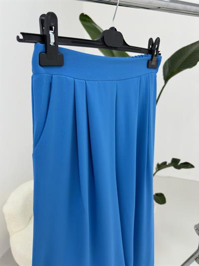 Mavi Beli Lastikli Pilili Pantolon