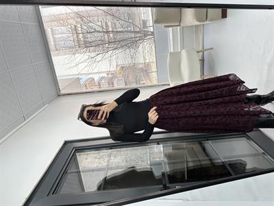 Nakış Detaylı Bordo  Etek 