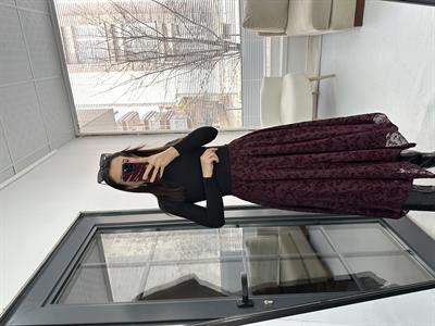 Nakış Detaylı Bordo  Etek 