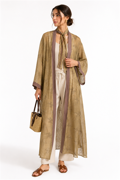 Nakış İşlemeli Ada Çayı  Kimono