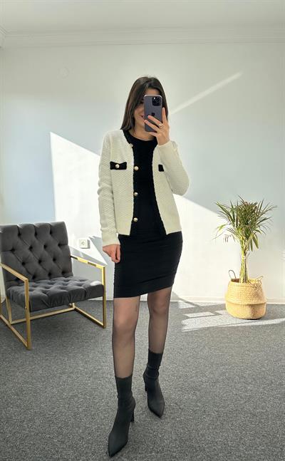 ÖRGÜ VE GOLD DÜĞME DETAYLI HIRKA