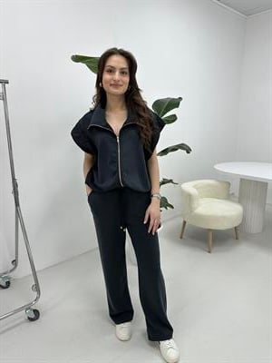 Paraşüt Detaylı Modal Kumaş Antrasit Takım