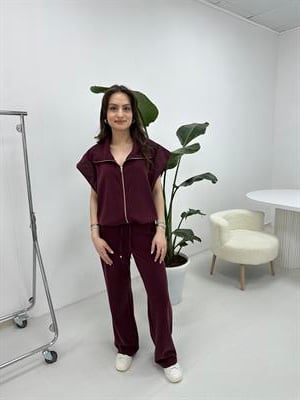 Paraşüt Detaylı Modal Kumaş Bordo Takım