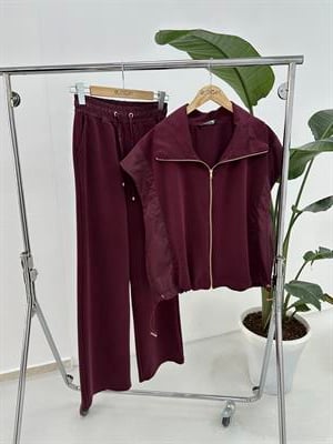 Paraşüt Detaylı Modal Kumaş Bordo Takım