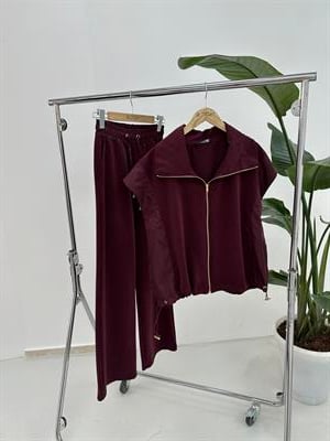 Paraşüt Detaylı Modal Kumaş Bordo Takım