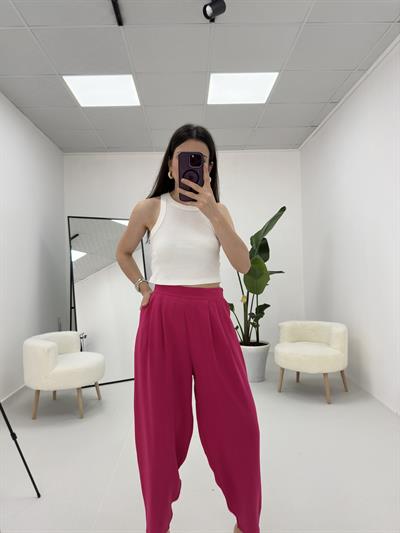 Pembe Beli Lastikli Pilili Pantolon