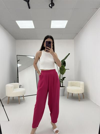 Pembe Beli Lastikli Pilili Pantolon