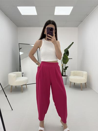 Pembe Beli Lastikli Pilili Pantolon