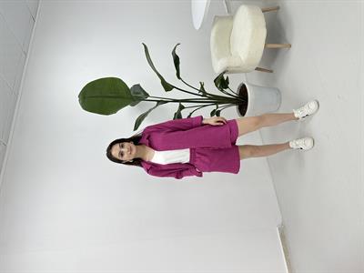 Pembe Keten Kumaş Şortlu Takım