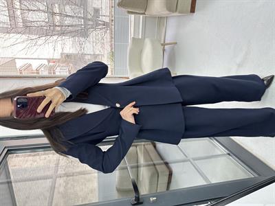 Pile Detaylı Lacivert Ceket