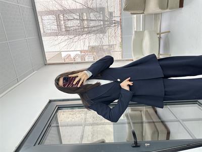 Pile Detaylı Lacivert Ceket