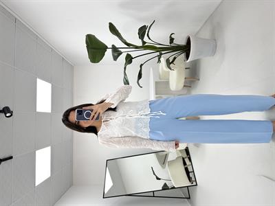 Piliseli Detaylı Palazzo Bebe Mavisi  Pantolon