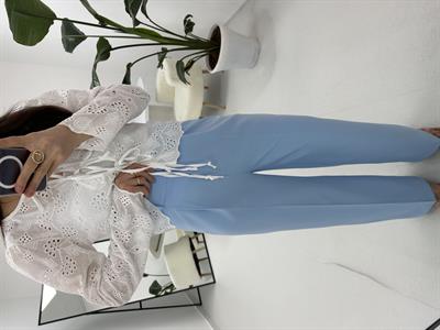 Piliseli Detaylı Palazzo Bebe Mavisi  Pantolon