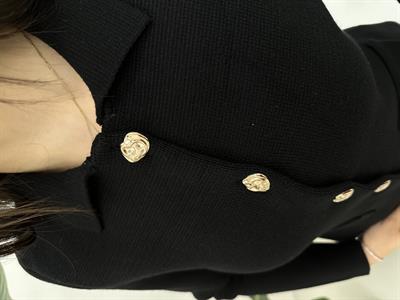 Polo Yaka Düğme Detaylı Siyah  Hırka 